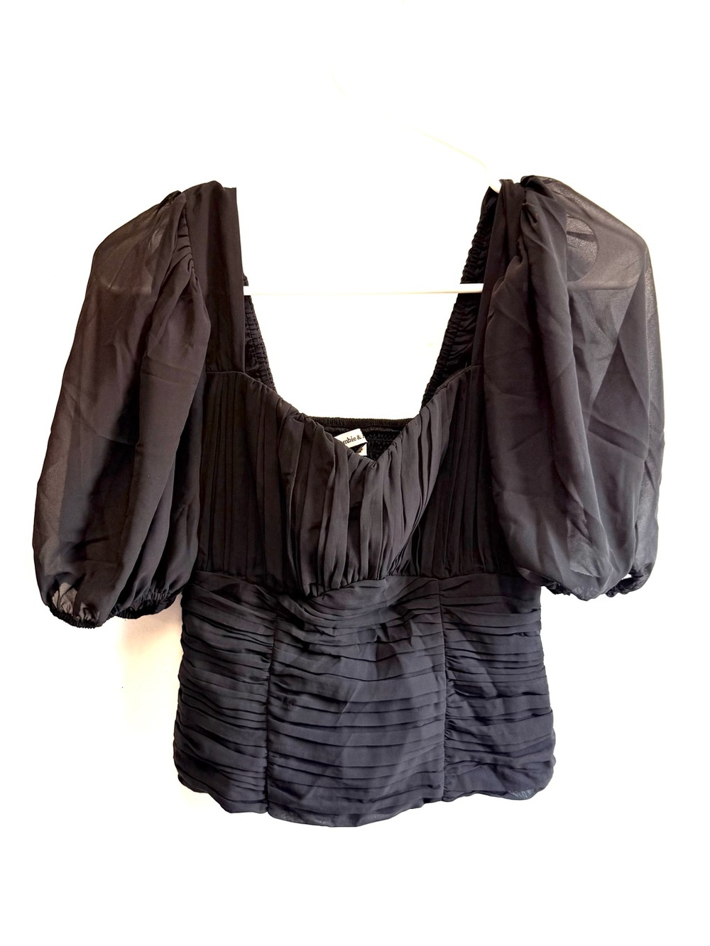 Abercrombie & Fitch Black Gathered Smocked Puff Sleeve Top Small